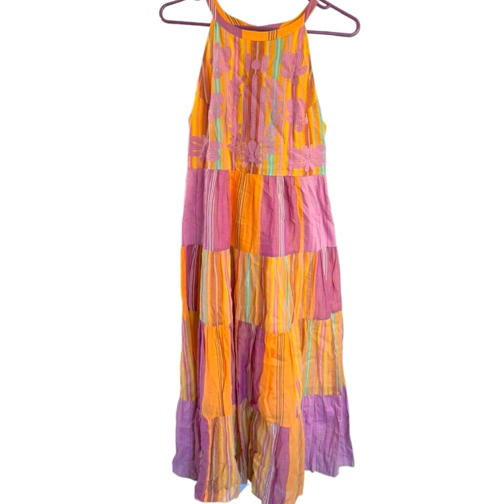 Sundance Embroidered Tiered Cotton Boho Maxi India Dress Size XL